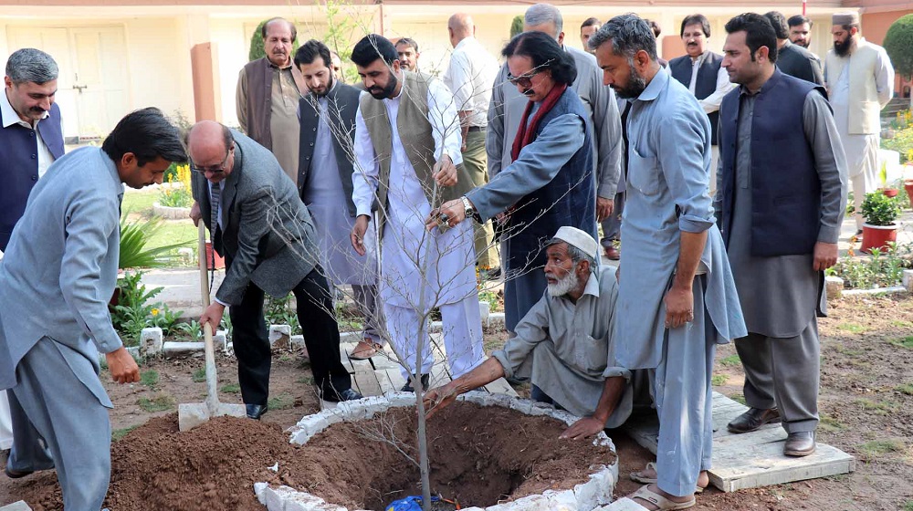 The Vice Chancellor University of Peshawar, Prof. Dr. Muhammad Asif Khan launching 13 Hostels tree plantation drive by planting the 